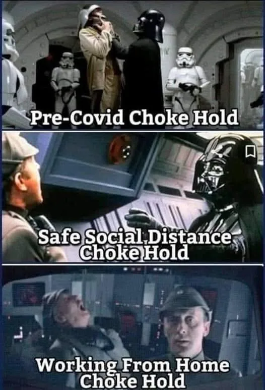 A three-panel meme using Star Wars scenes to depict escalating levels of 'choke hold' intensity: first, Darth Vader choking…