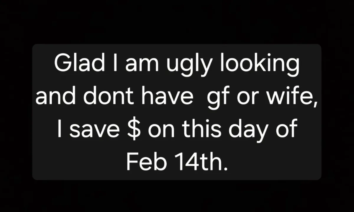 The image displays a black rectangular box with white text centered on a black background. The text reads: 'Glad I am ugly…