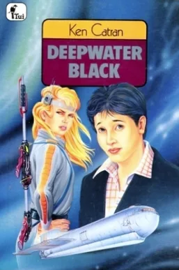 A book cover for 'Deepwater Black' by Ken Catran, featuring a blonde woman in futuristic gear holding a weapon and a man in…