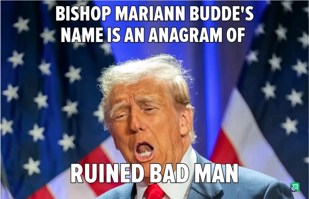 The image shows Donald Trump with his mouth open in an expressive, almost yelling pose, set against a backdrop of American…