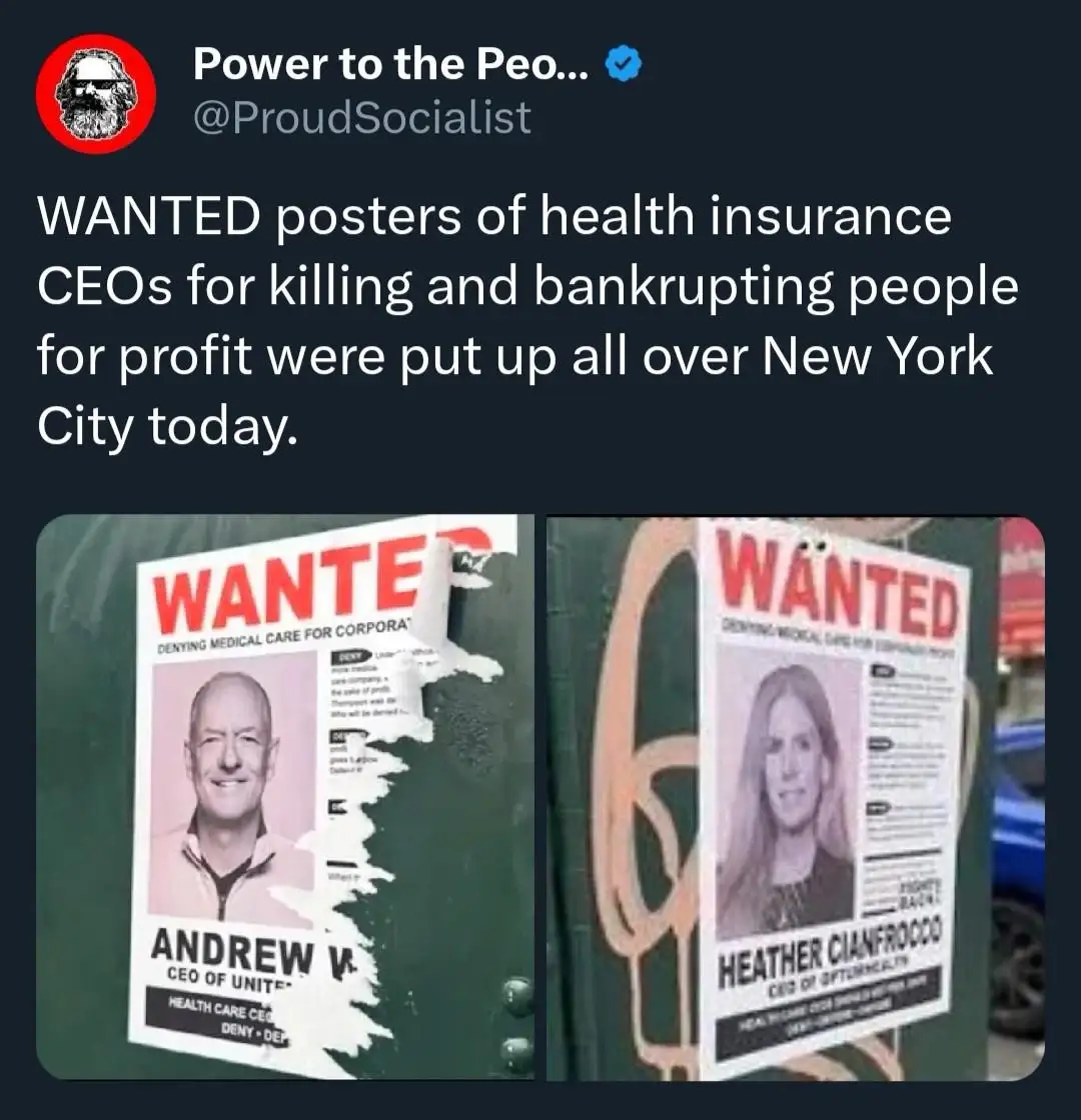 Two side-by-side images show 'WANTED' posters taped to a green surface, featuring photos of Andrew W. and Heather…