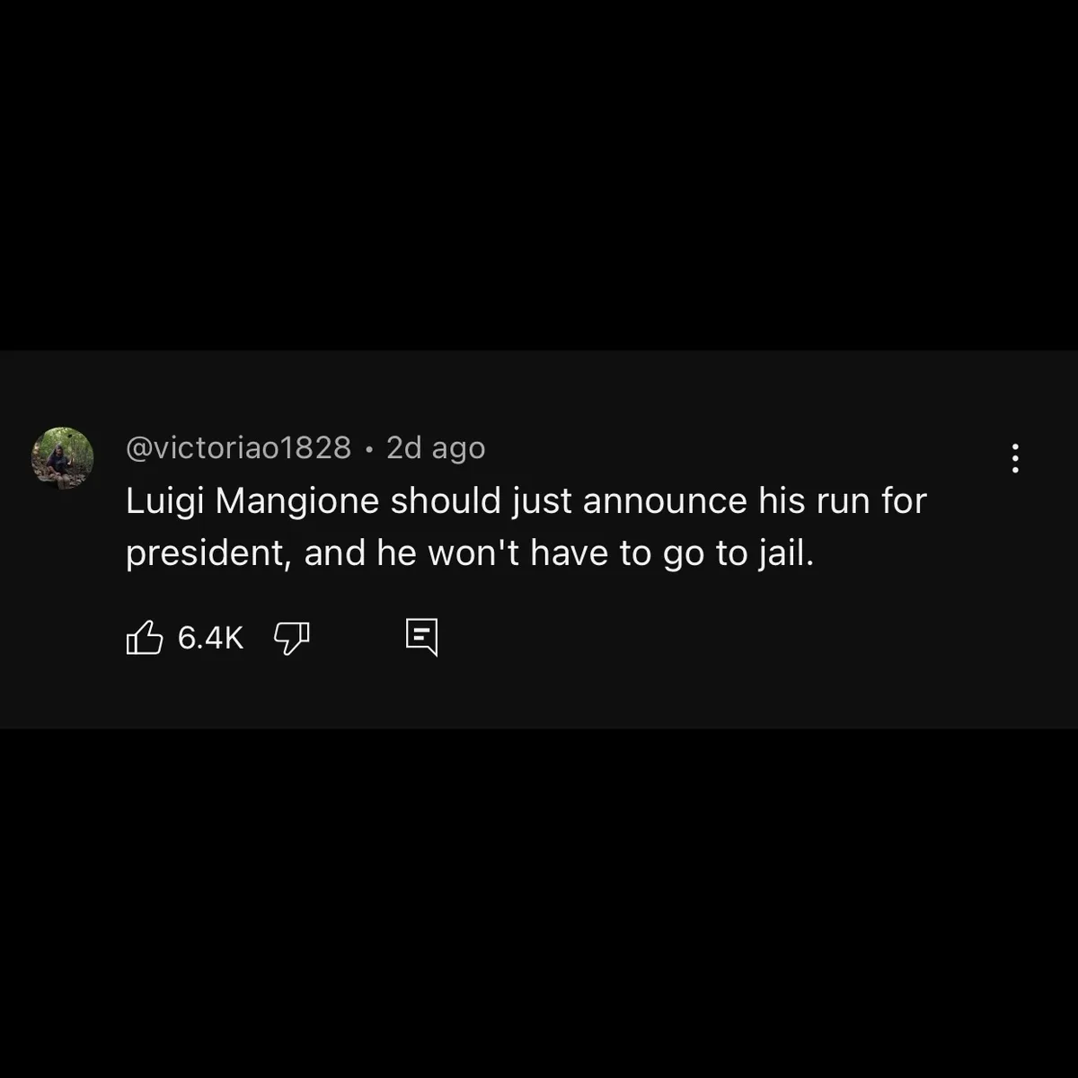A screenshot of a social media post from user @victoriao1828, posted 2 days ago, which reads: 'Luigi Mangione should just…
