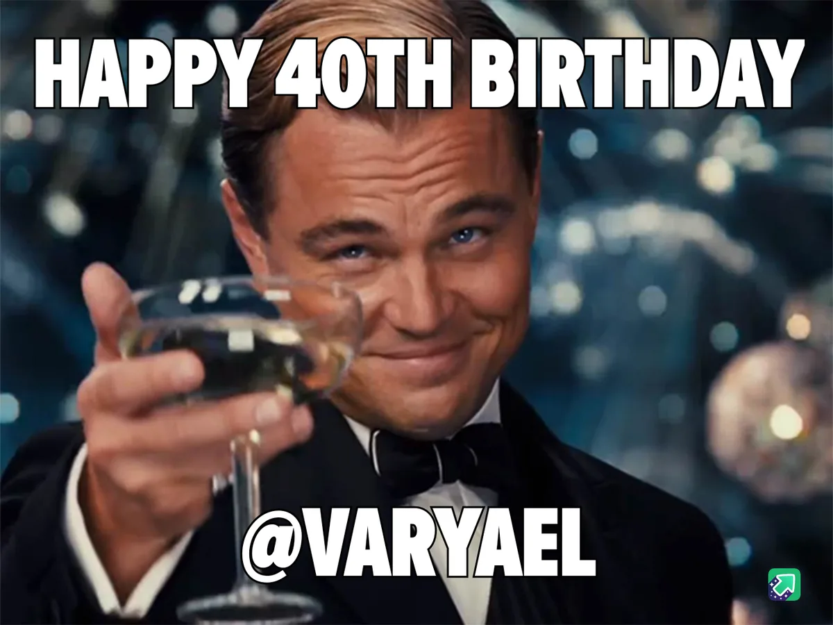 A man in a tuxedo holds up a champagne glass in a celebratory toast, with the text 'HAPPY 40TH BIRTHDAY' at the top and…