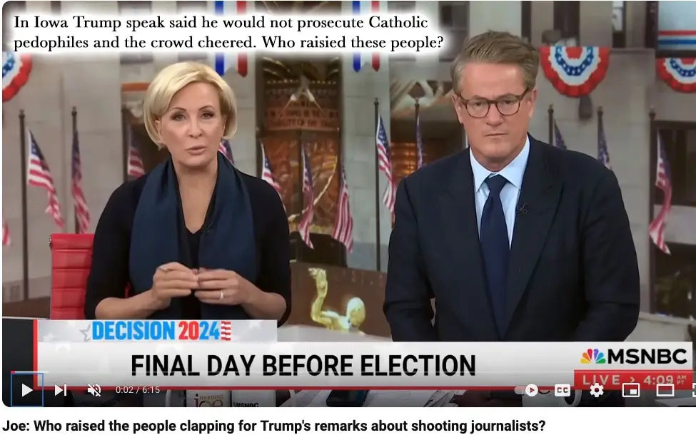 Two news anchors, a woman with blonde hair and a man with glasses, sit at a desk in an MSNBC studio with American flags and…