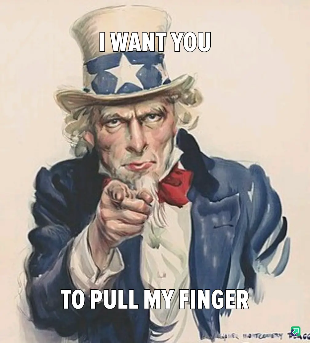 The image features Uncle Sam, a iconic American symbol, pointing directly at the viewer with a stern expression. He wears…