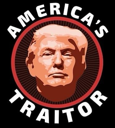 A stylized graphic shows a portrait of Donald Trump centered within a red circular emblem against a black background. The…