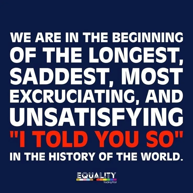 A dark blue background features large white text declaring we are at the start of the longest, saddest, most excruciating…