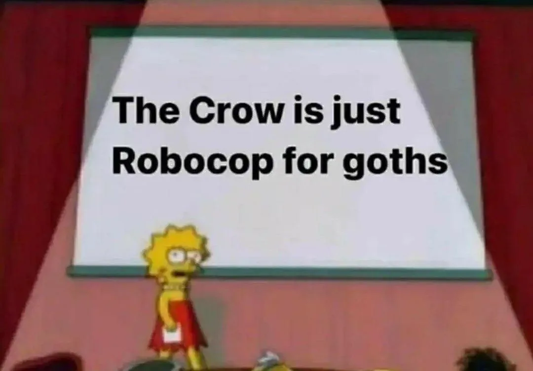 A still from The Simpsons shows Lisa Simpson standing in front of a projector screen displaying the text 'The Crow is just…