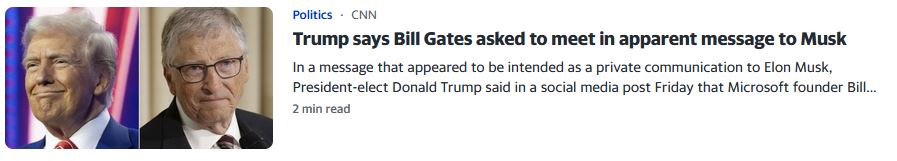 The image displays two side-by-side photos: Donald Trump on the left smiling, and Bill Gates on the right with a serious…