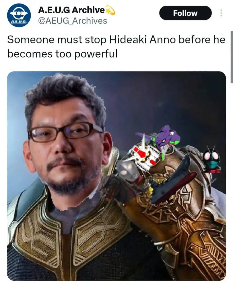 A man with glasses and a beard, wearing a golden armored vest, has his right hand replaced with a large, ornate gauntlet…
