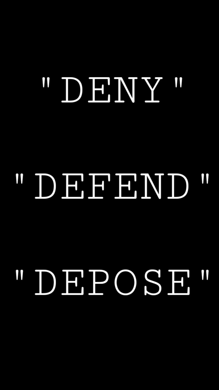 A black background displays three words in white serif font, each enclosed in quotation marks and stacked vertically…