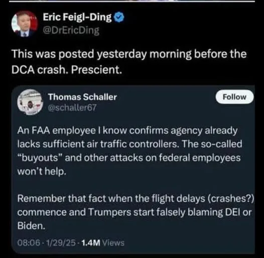A screenshot of a tweet from Eric Feigl-Ding (@DrEricDing) showing a reply from Thomas Schaller (@schaller67) that predicted…
