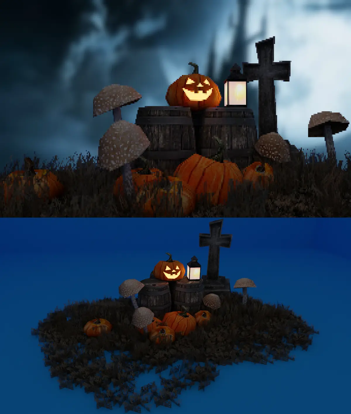 Check out these Halloween-themed creations I whipped up in Blender today!