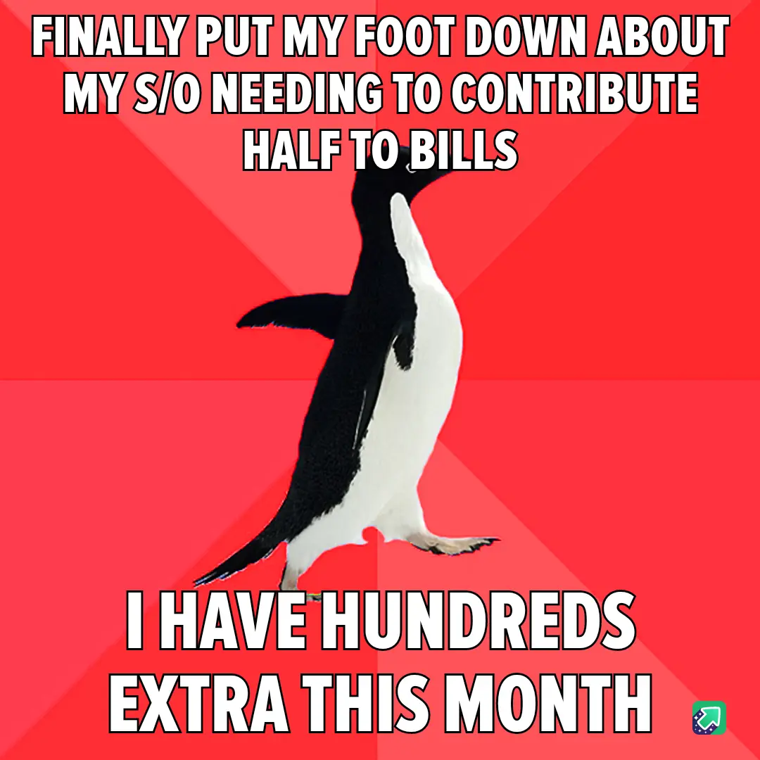 A black-and-white penguin stands upright on a red background with diagonal stripes. White bold text at the top reads…