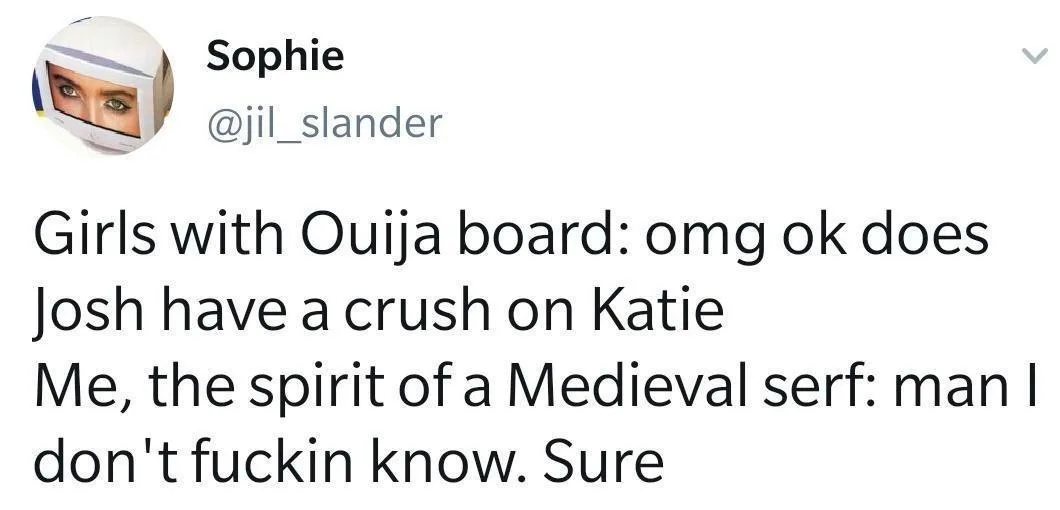 A screenshot of a tweet by Sophie (@jil_slander) with a profile picture of a woman in a white helmet. The tweet text reads…