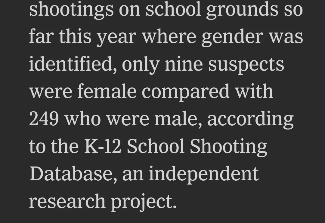 The image displays a block of white text on a dark gray background, presenting a statistic from the K-12 School Shooting…