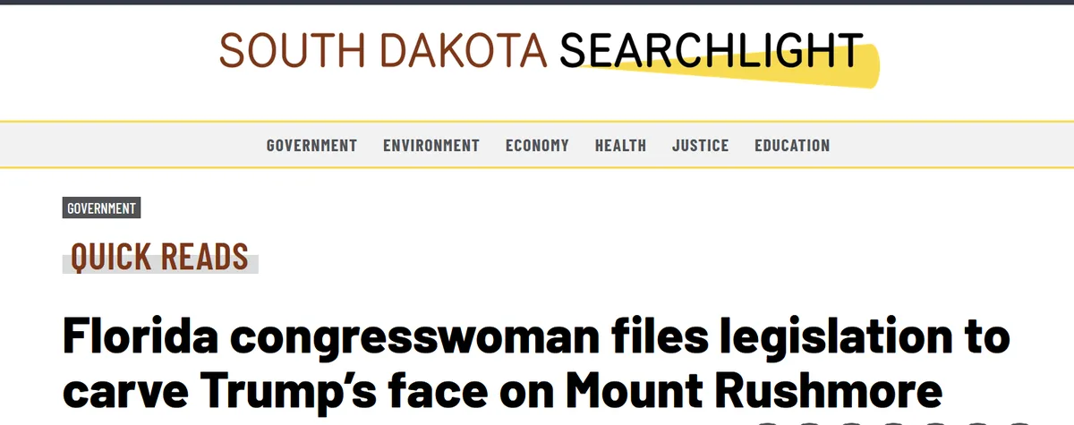 A screenshot of a South Dakota Searchlight news article header shows a headline reading 'Florida congresswoman files…