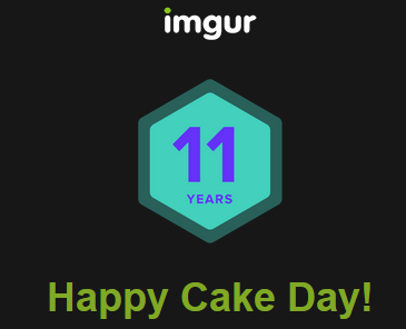 A black background with the Imgur logo at the top. Centered is a teal hexagon containing the number '11' in purple, with…