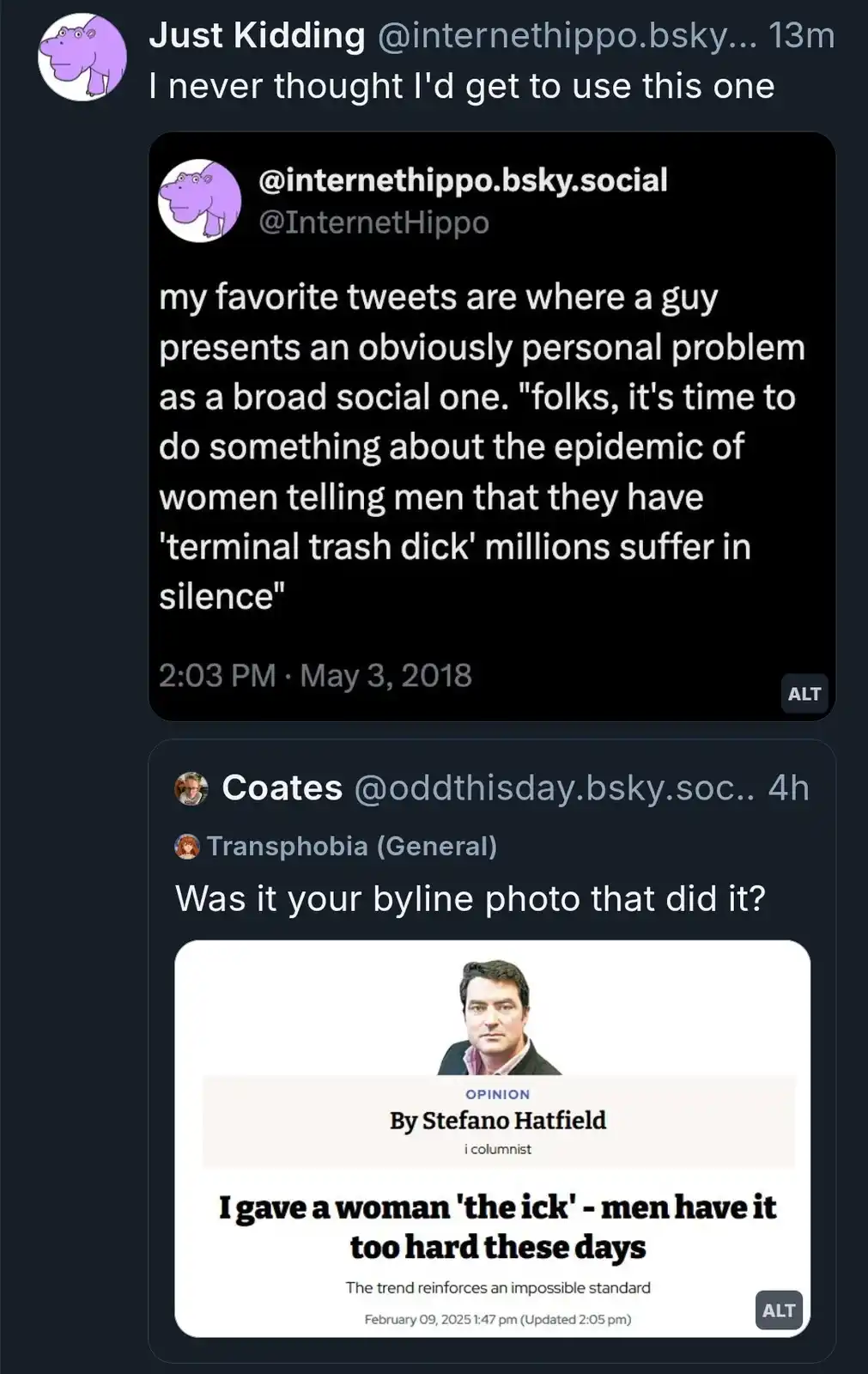 A screenshot of a social media thread shows a user named 'Just Kidding' reacting to a 2018 tweet by 'InternetHippo' that…