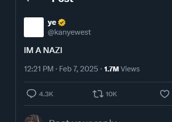A screenshot of a social media post by user @kanyewest, who has a yellow flower emoji next to their name. The post's text…