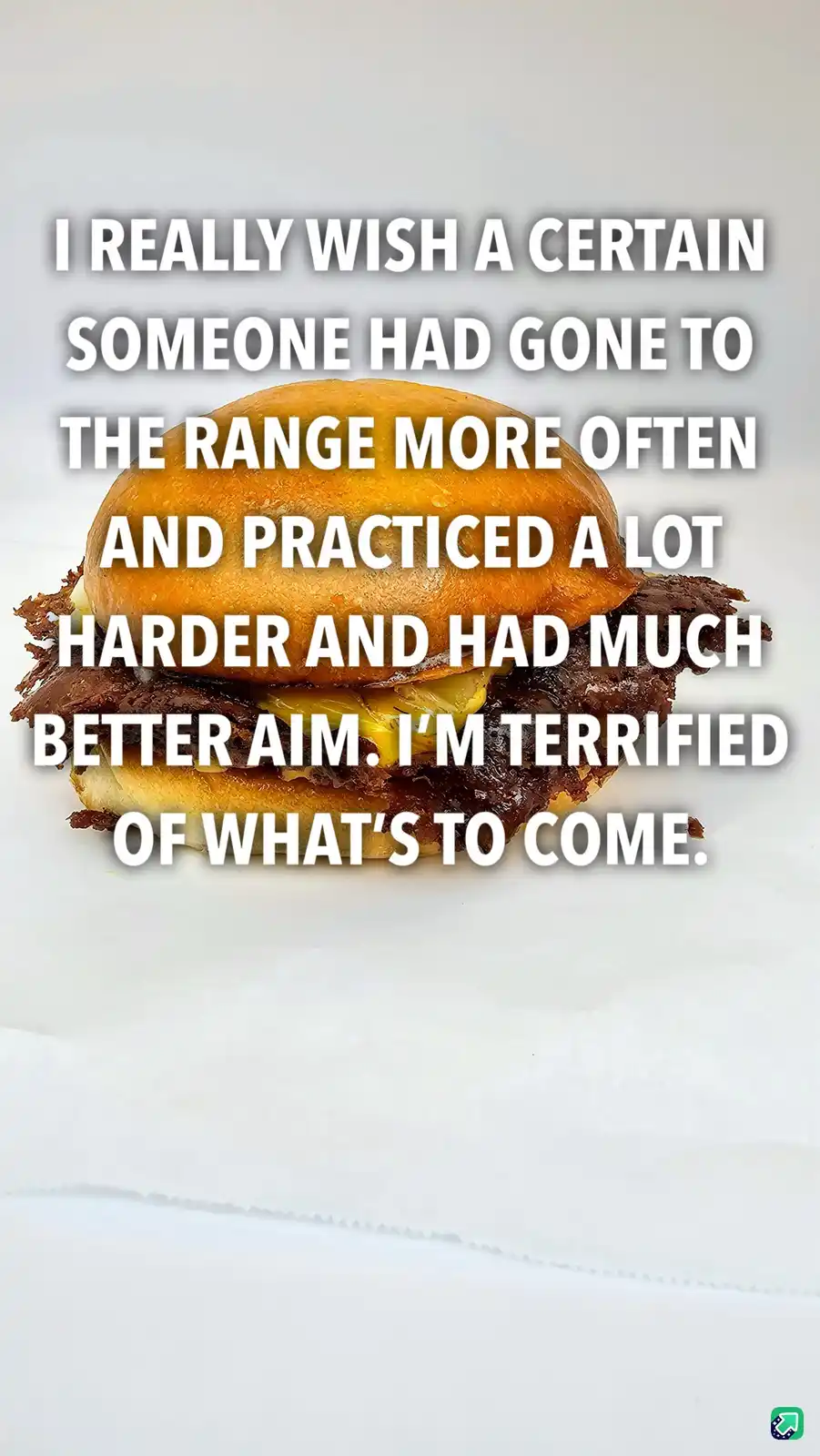 A close-up photo of a pulled pork sandwich on a white paper wrapper, overlaid with large white text expressing fear about a…