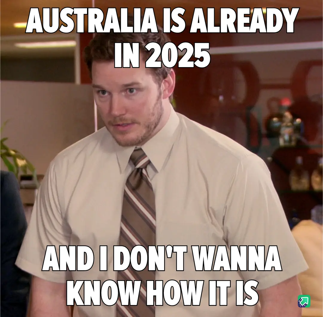 A man in a beige shirt and striped tie looks confused and slightly alarmed. The text overlaid on the image reads 'AUSTRALIA…