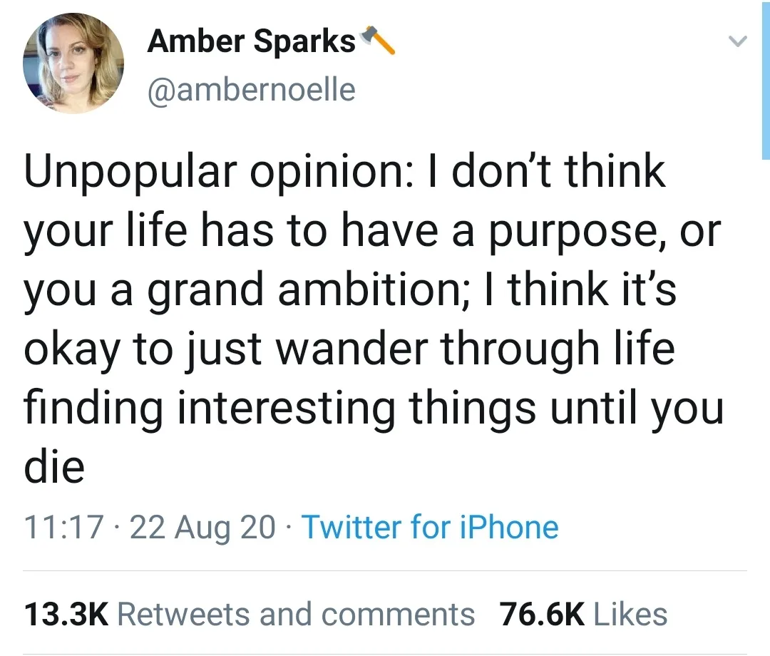 A screenshot of a Twitter post by Amber Sparks (@ambernoelle) from August 22, 2020, displaying her tweet that reads…