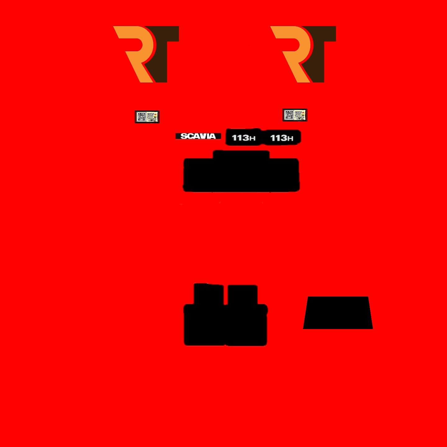 A red background features black silhouettes arranged to resemble a face: two 'R' logos form eyes, a black rectangle with…