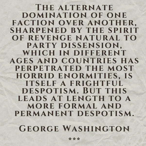 The image displays a block of text on a textured, parchment-like background. The text is a quote attributed to George…