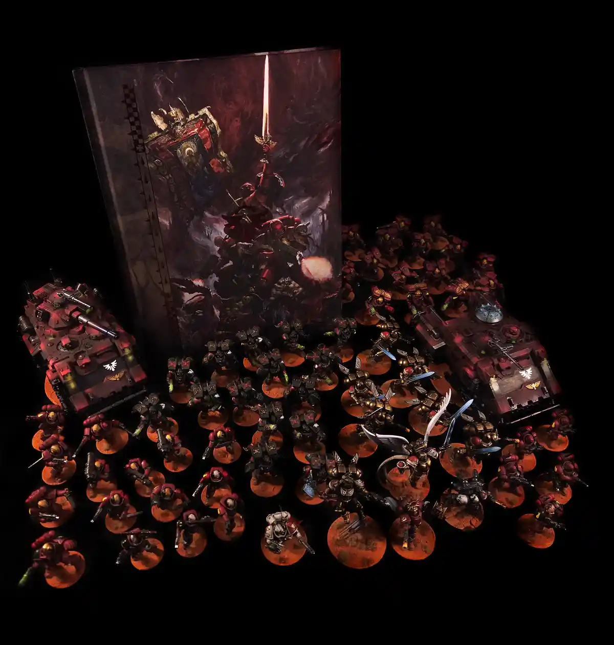 Completed my Warhammer 40K Blood Angels Space Marine Strike Force Army project - 2000 points of glory!