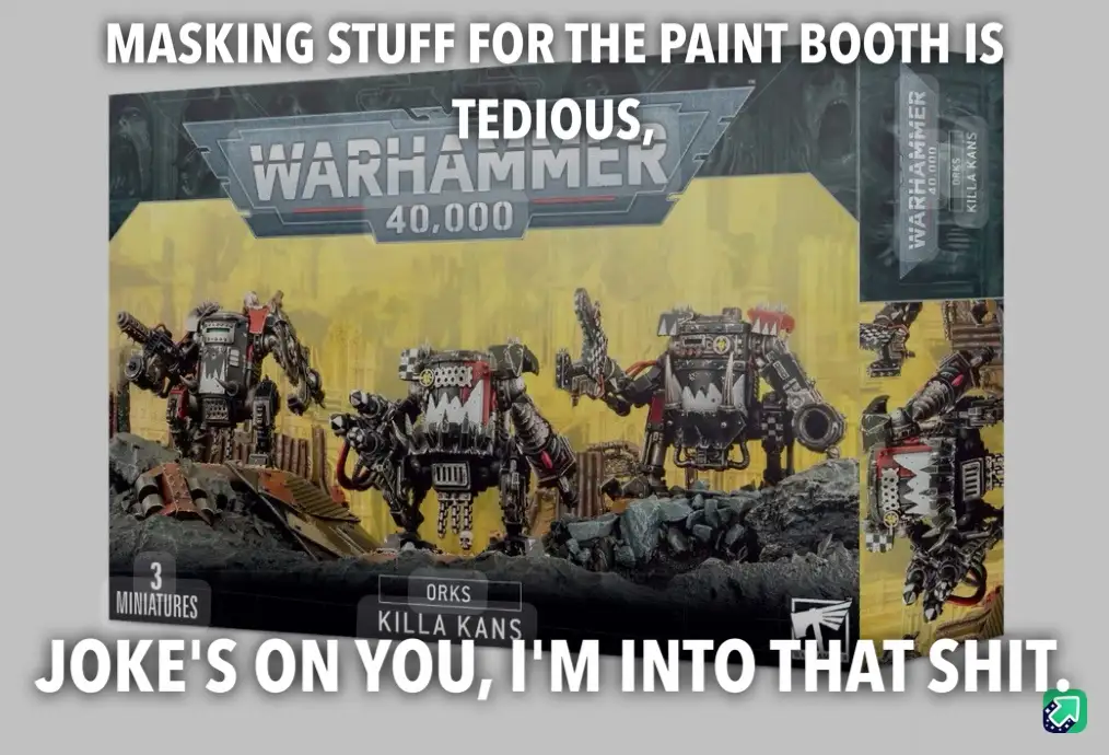 The image shows a Warhammer 40,000 product box featuring three Orks Killa Kans miniatures. The box art depicts the heavily…