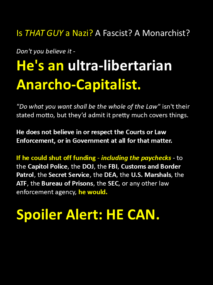 A black background with yellow and white text that sarcastically argues that a person labeled as a 'Nazi', 'Fascist', or…