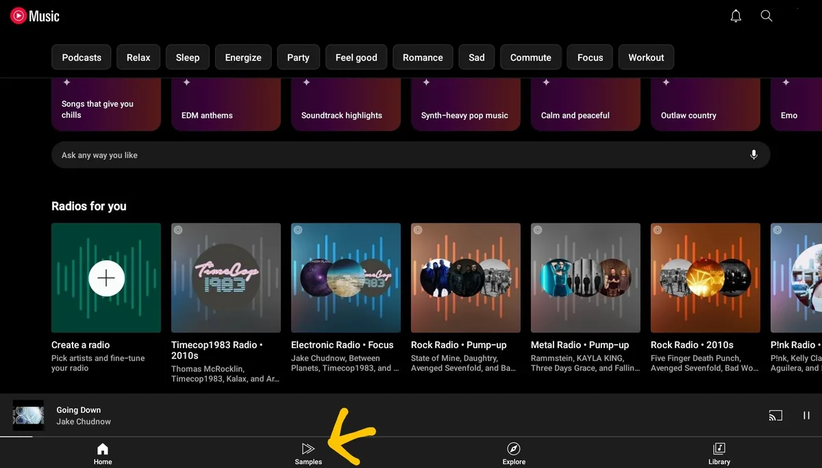 A screenshot of the Spotify Music app interface showing the 'Radios for you' section with various themed radio stations. A…