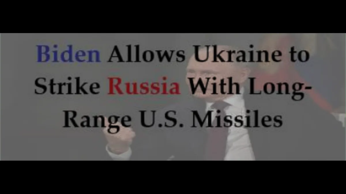 A grayscale image of Vladimir Putin with his fist clenched, overlaid with bold text stating 'Biden Allows Ukraine to Strike…