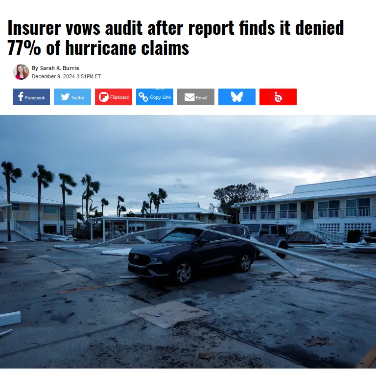 A news article screenshot shows a damaged parking lot with a black SUV and debris, including a large fallen roof section…