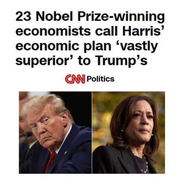 The image displays two side-by-side photos: Donald Trump on the left looking down and to the side, and Kamala Harris on the…