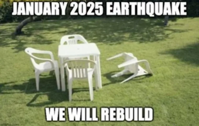 An outdoor photo shows a white plastic table and chairs on green grass, with one chair knocked over and broken. The text at…