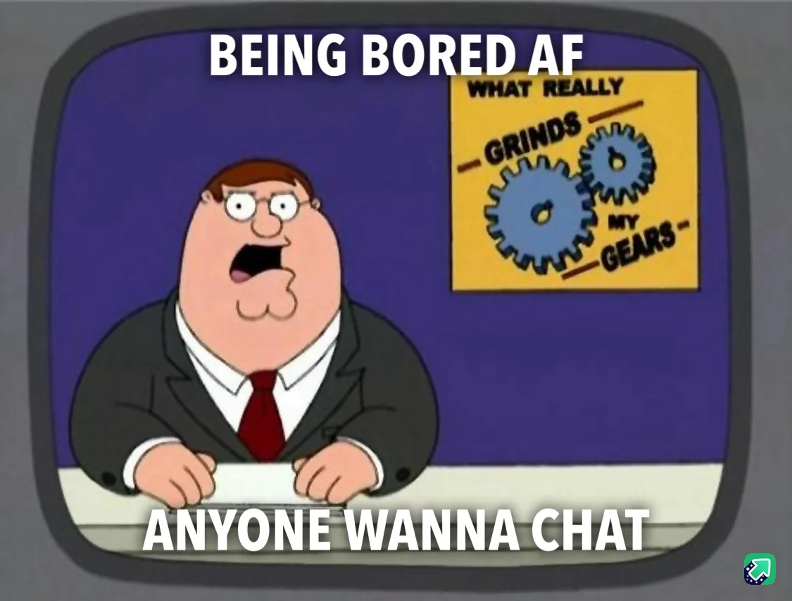 A cartoon man in a suit and red tie sits at a desk looking bored, with text overlaid that reads 'BEING BORED AF' at the top…