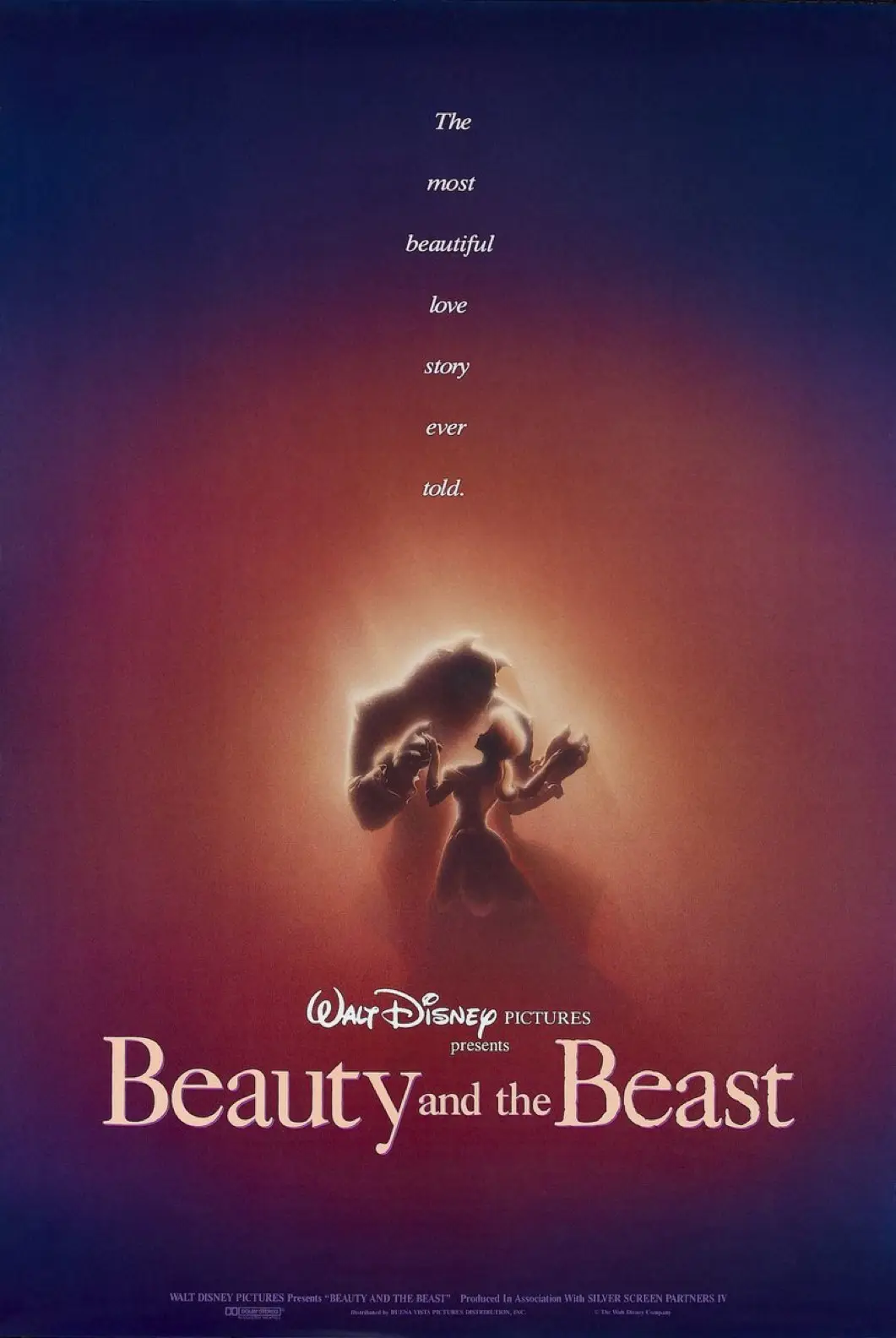 The official movie poster for Disney's 'Beauty and the Beast' shows a silhouetted romantic dance between the Beast and Belle…