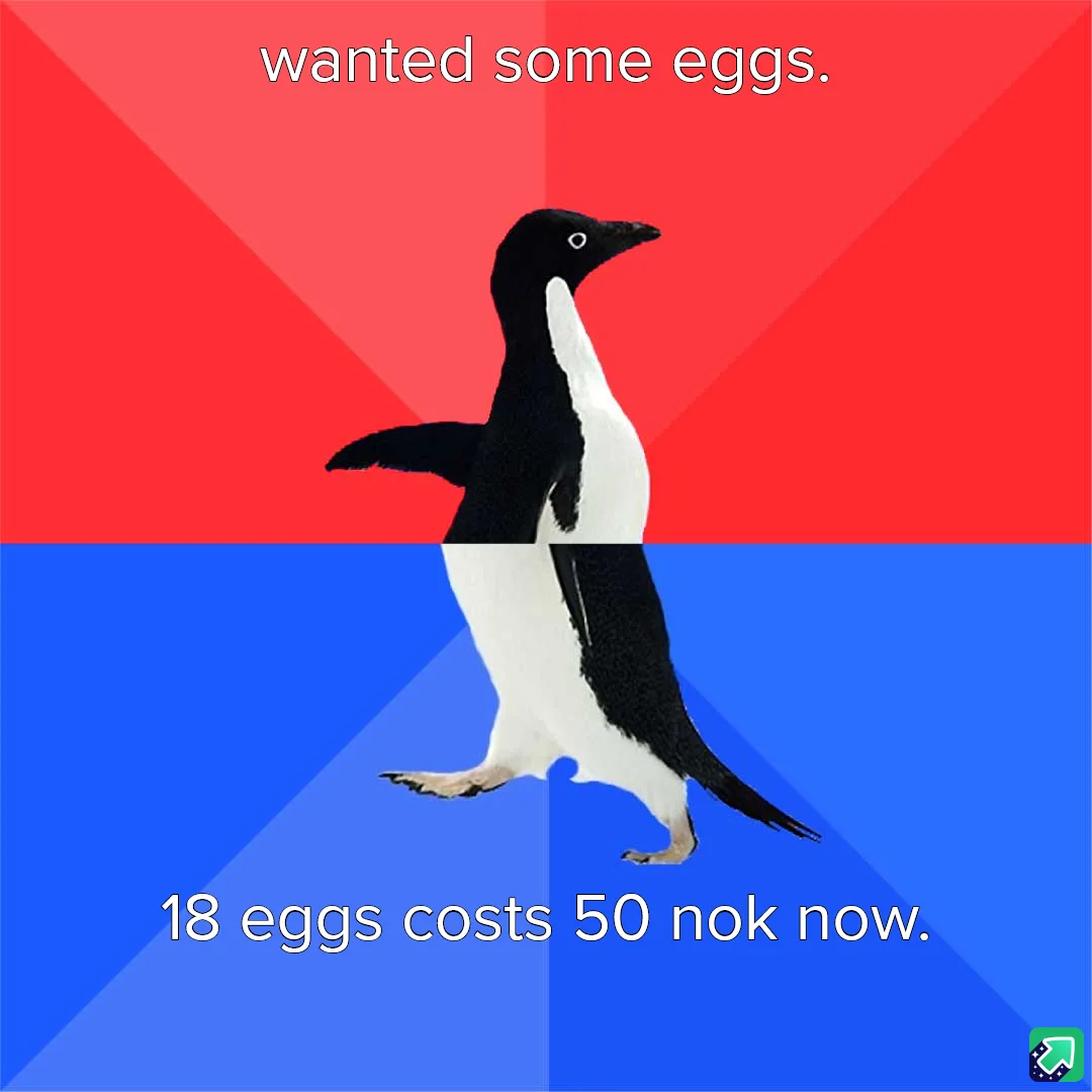 A penguin is split vertically down the middle, with the top half against a red background and the bottom half against a blue…