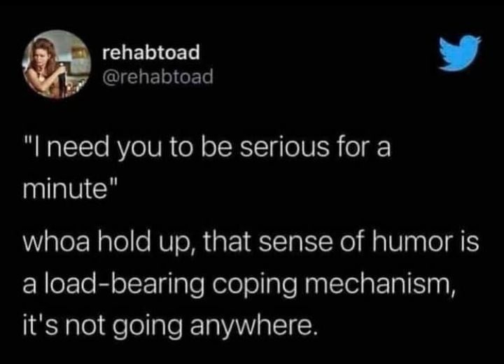 A screenshot of a tweet from user 'rehabtoad' with a black background and white text. The tweet reads: 'I need you to be…